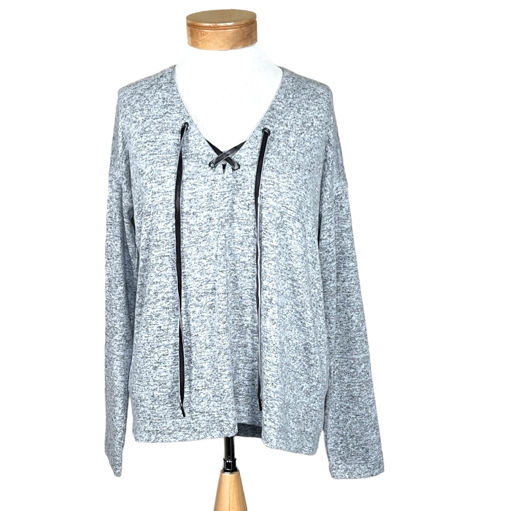 Rails Leigh Melange Grey Oversized Soft Dropped Shoulder Top With Velvet Ties S
